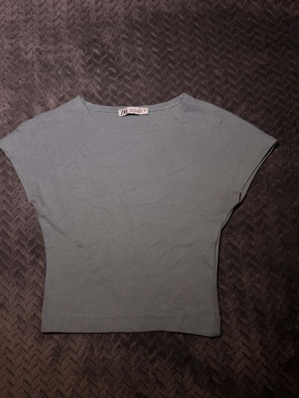 Zara Ribbed Cap Sleeve Crop Top Size S
